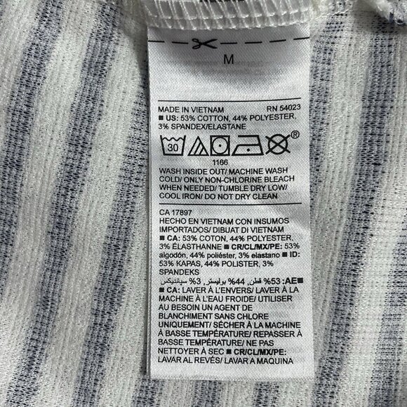 Old Navy Top Size Medium V-Neck Striped Front Button Closure Tie Blue White - Picture 7 of 8